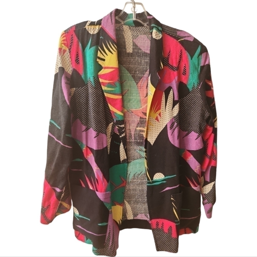 Tropical Bold print rayon blend oversized Jacket VTG 80s